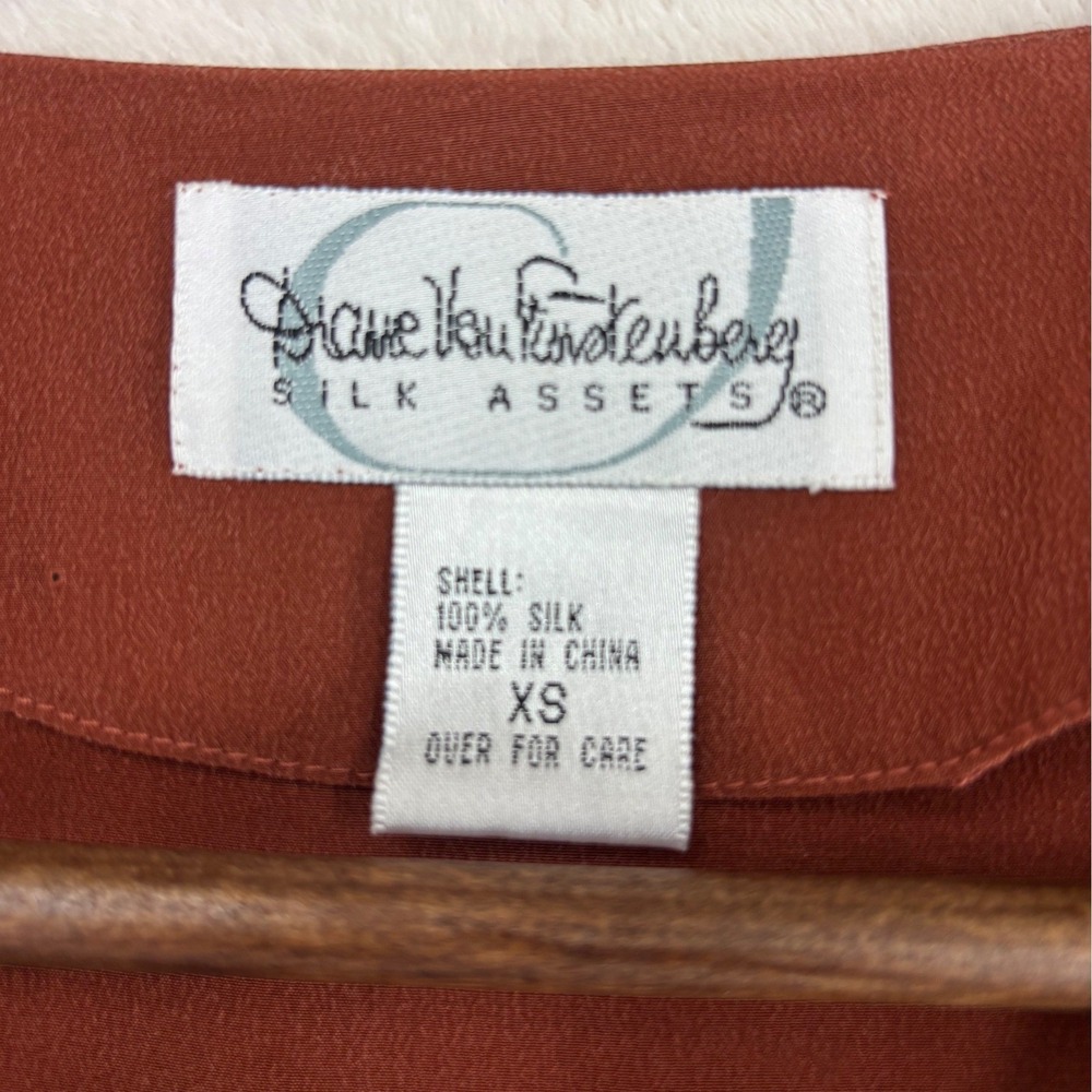 DIANE VON FURSTENBERG 100% Silk‎ Orange Tunic Top Dress Vintage Long Sleeve 90s